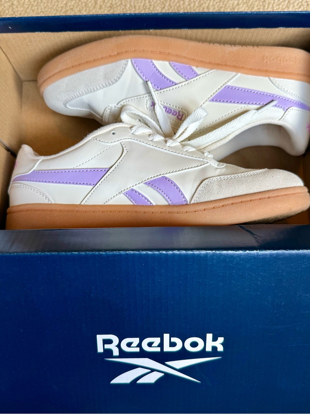 Reebok Youth Classic Sneakers - White with Lavender Accents. Size Youth 4